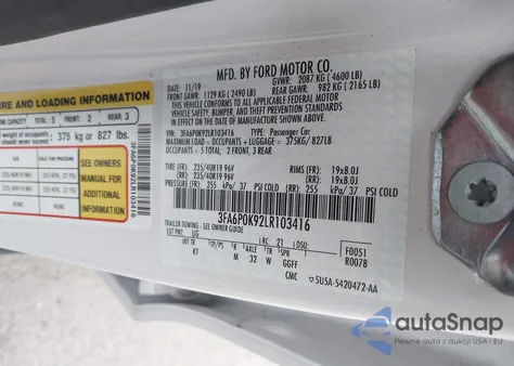 2020 Ford Fusion Titanium from USA, damaged, VIN 3FA6P0K92LR103416